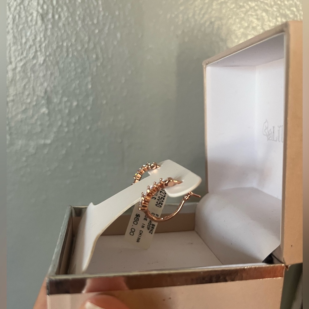 Lily & Grace Rose Gold cubic zirconia Mini Hoop Earrings - Picture 2 of 3